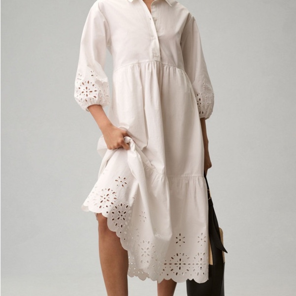 Maeve Bettina Tiered Eyelet Shirt Dress